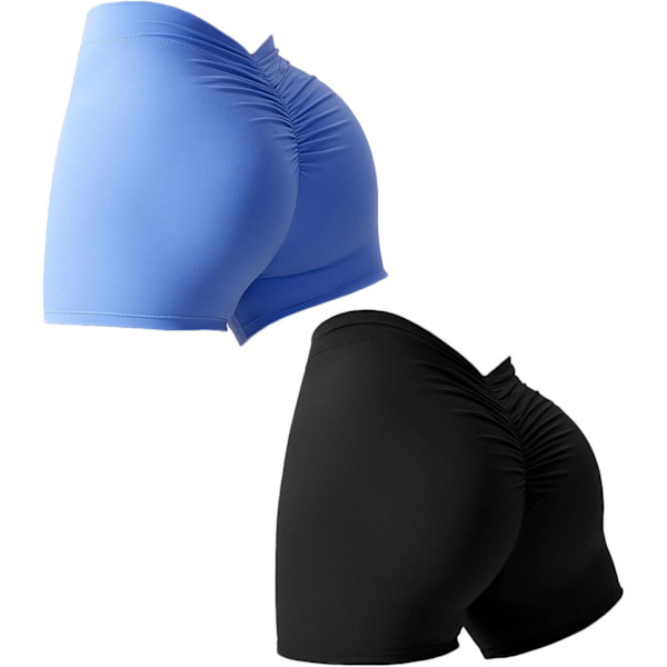 2 st V-rygg shorts, V-rygg rynkade shorts yoga hög midja sömlösa shorts träning scrunch shorts kvinnor (Färg: C, Storlek: Medium)