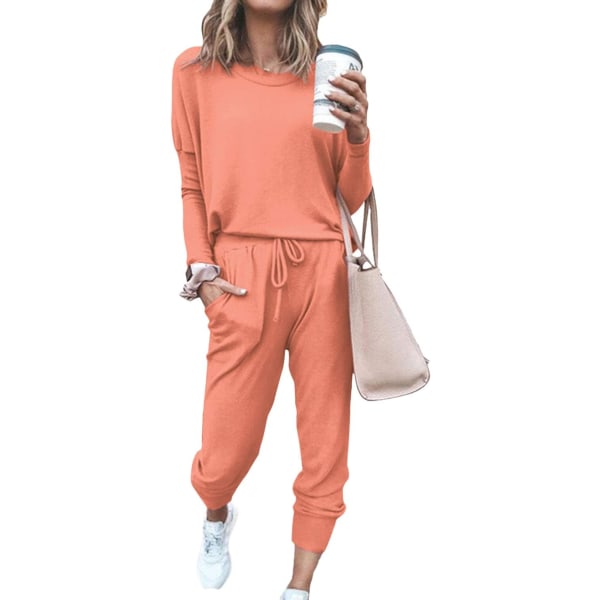nya damer 2-delade sportkläder Långärmade toppar och byxor Set Sweatsuits Orange Small