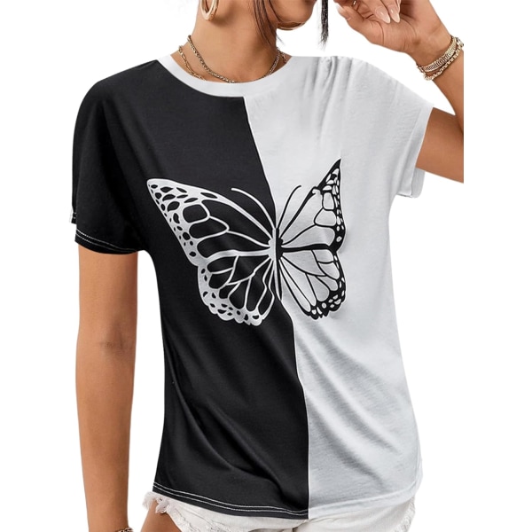 oco Dam 80-tal Off Shoulder Toppar Kortärmad Casual Loose Fit Blus T-shirt Butterfly Print Large