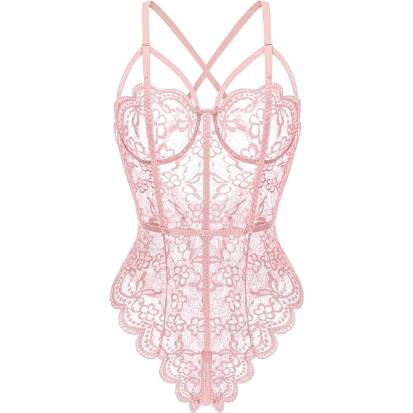 er Lingerie för kvinnor En del Teddy Blomspets Bodysuit Babydoll Chemise Nattkläder Rosa X-Large