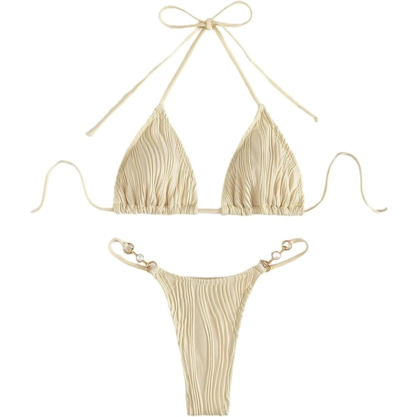 dusa 2- set bikiniset för kvinnor Baddräkter Badkläder Grimma Triangel Topp och string baddräkt Beige Stor