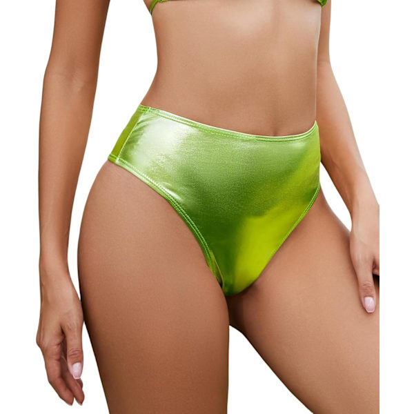 ielzana Metallic Thong Rave Bottoms High Cut High Waisted Cheeky Festival Rave Shorts Fluorescent Gre Large