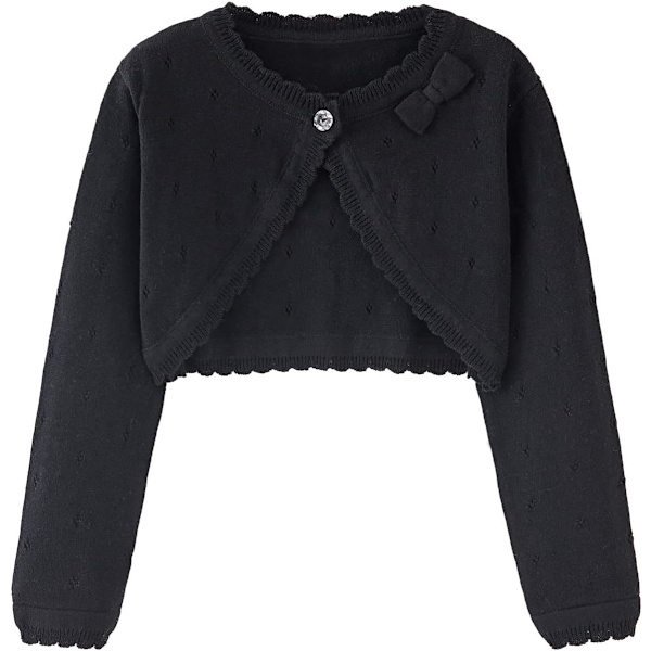 na Flickor Cardigan Tröja Bolero Shrug Baby Barn Långärmad Klippt Klänning Upp Knapp Stängning Jacka Toppar Svart 18-24 Månader