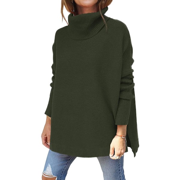 N Dam Oversized tröjor med polokrage Långärmad Spilt fåll Casual Asymmetrisk Pullover Stickad Varma kläder för vintern