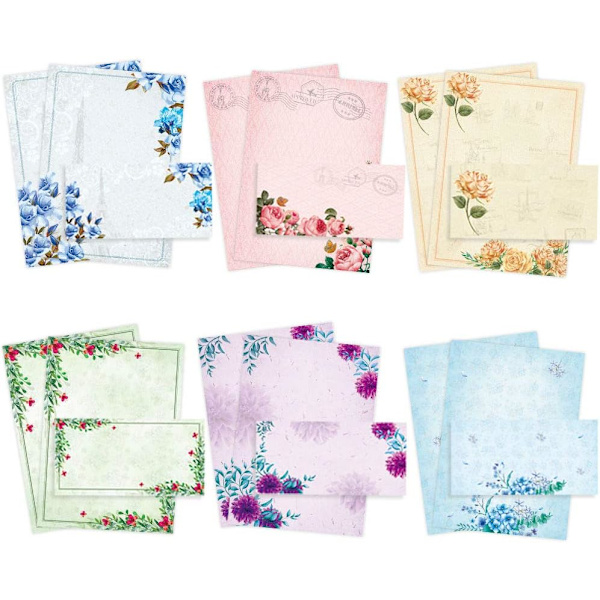 Stionary Paper och kuvert Set Pack om 48 - Japanskt brevpapper Set Vintage Floral Letter Writing Paper - 8.5 x 11 tum