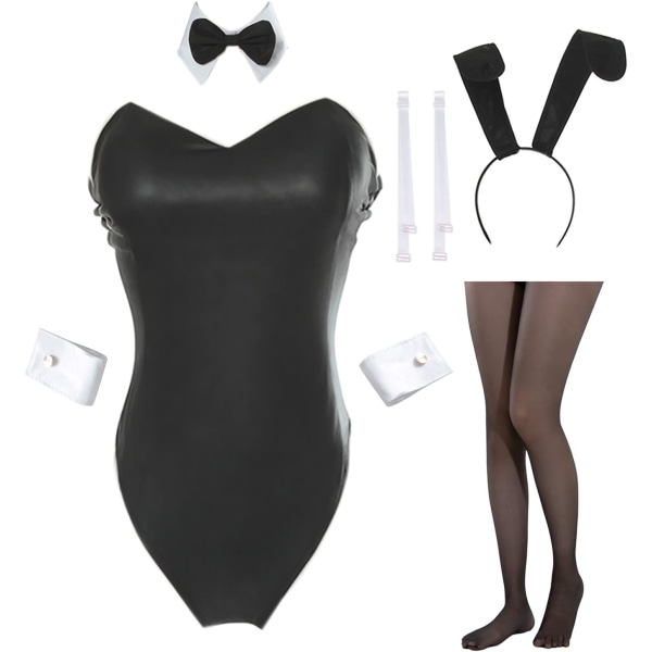 KK Bunny Suit Dam Bunny Cosplay Kostym Senpai Maid Outfit Body Svart Stor