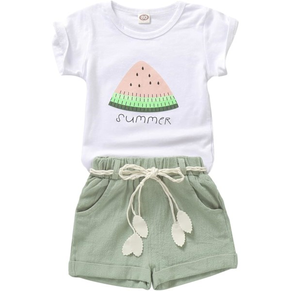 dplayer Toddler Baby Girls Kläder Vattenmelon T-Shirt + Linne Shorts med Bälte Söt Sommar Kort Set
