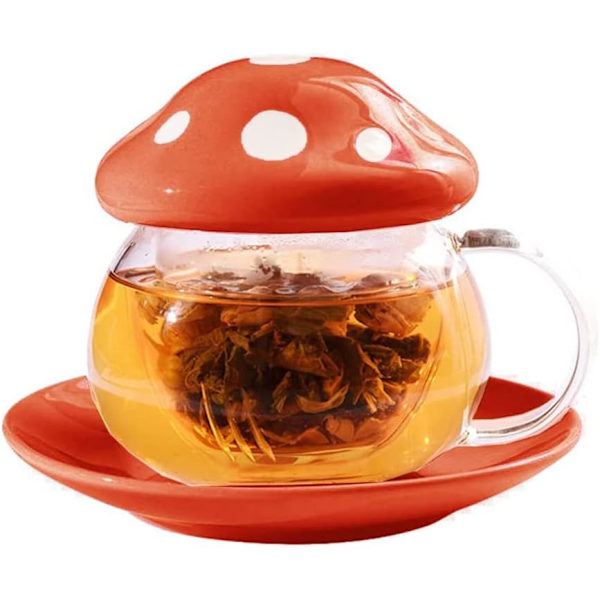 acona Glas Svampformad Tekopp Fat Set Kaffe Mugg med Filterkopp Röd