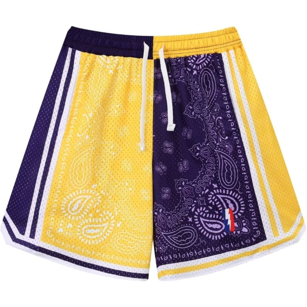 EMON Basketbyxor för män Träning Atletiska Paisley-shorts Mesh Print Lila Gul Liten