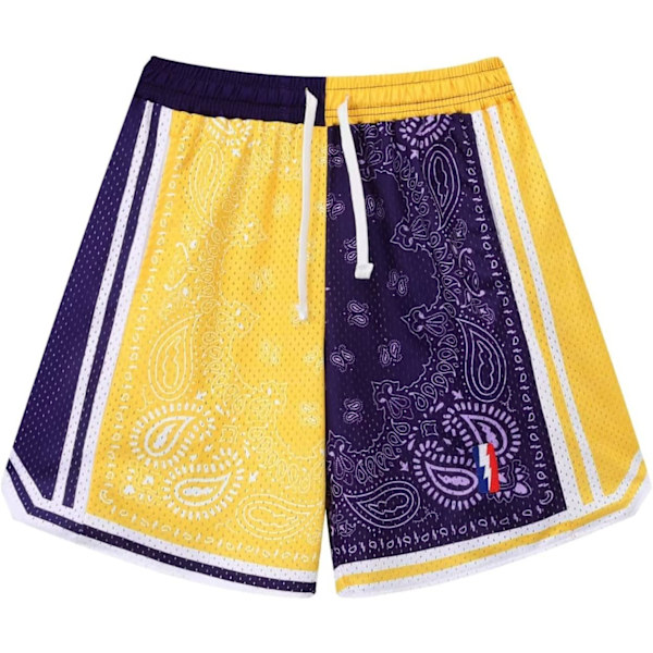 EMON Herr Basket Shorts Träning Athletic Paisley Shorts Mesh Print Löparshorts Lila Gul X-Small