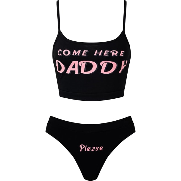 MOTED TO BIG SISTER Kvinnor Kom Hit Pappa Snälla Sexig Underklädesset Underkläder Tank Tops och Trosor Pyjamas Nattkläder Svart Medium