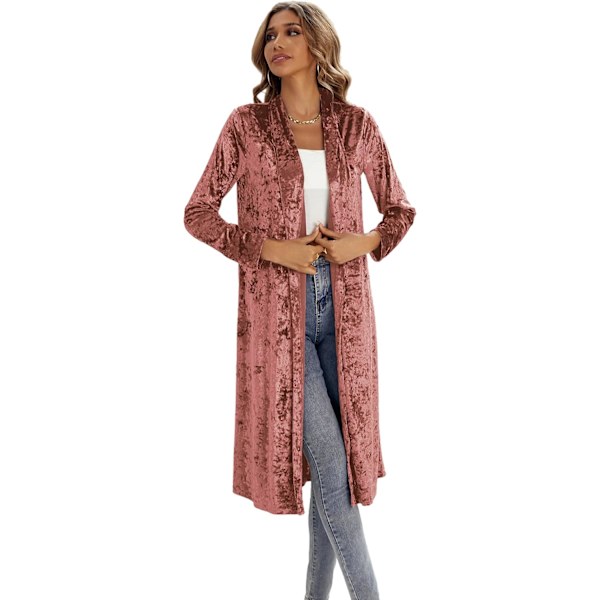 ivimos Dam långärmad casual sammetsjacka öppen framsida kofta kappa ytterkläder rosa X-Large