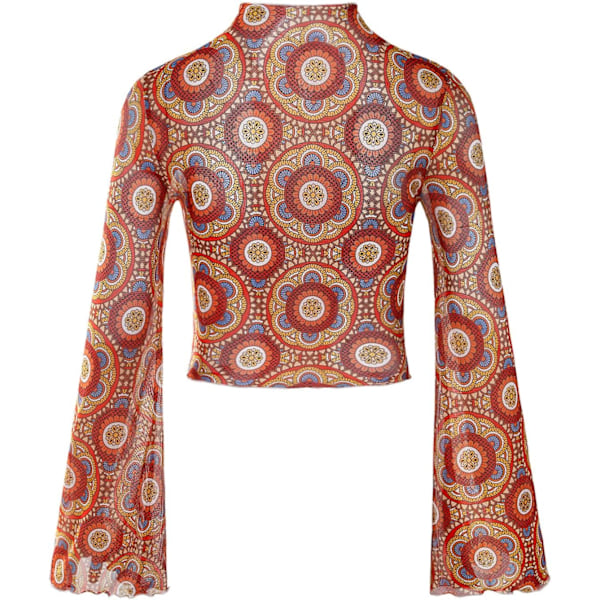 dusa Damklocka Kvinnors Klockad Kant Mock Neck Blommig Mesh Topp Klippt T-shirt Flerfärgad X-Large
