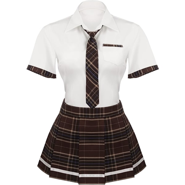 oli Kvinnors Skolflickor Kostymer Underkläder Set Student Rollspel Outfit Med Rutig Minikjol Medium