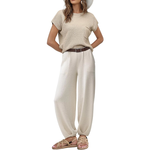 rlov Dam 2-delade outfits Tröjor Set Stickad Pullover Toppar och Högmidjade Byxor Lounge Set