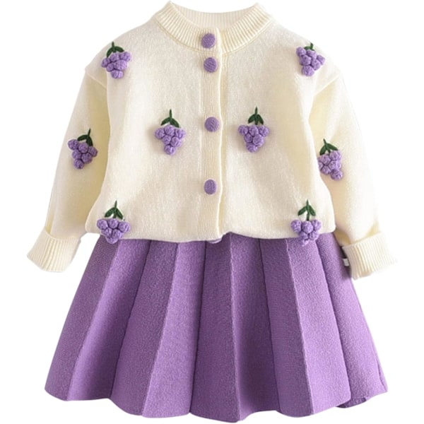 atale Toddler Baby Girls Höstkläder Långärmad Stickad Tröja Toppar Plisserad Minikjol Set Höst Vinter Kläder Set