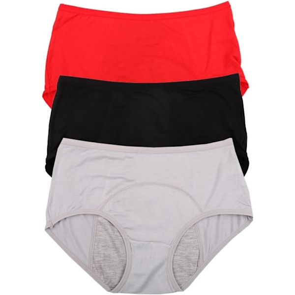 I FASHION Bambu Viscose Fiber Brief Menstruationsläckagesäkra Trosor Multipack US Storlek XXS-3XL/10 Svart,Röd,Grå X-Large
