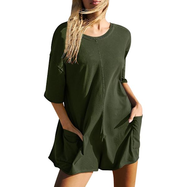 rlov Dam Athletic Tee Romper Korta Ärmar Träning Rompers Aktiv Onesie Casual Shorts Jumpsuit med Ficka