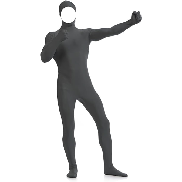 ler herr och dam spandex öppen ansikte helkropp zentai kostym body mörkgrå XX-Large