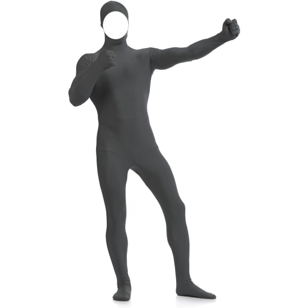 ler Spandex för män och kvinnor med öppet ansikte Helkropps Zentai Costume Bodysuit Mörkgrå Medium
