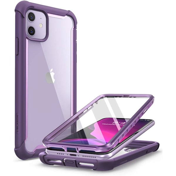 lason Ares Skal för iPhone 11 6.1 tum (2019 Release), Dubbelskikts Robust Genomskinlig Stötfångare Skal med Inbyggt Skärmskydd Lila Skal