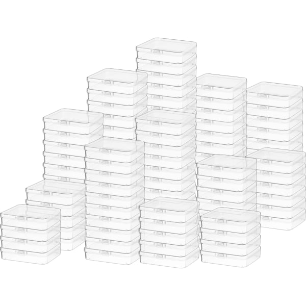 INIOR 100 st klara plastpärlor Förvaringsbehållare Låda Liten genomskinlig låda med gångjärn Liten case Mini fyrkantig 4,45 x 3,3 x 1,14 tum