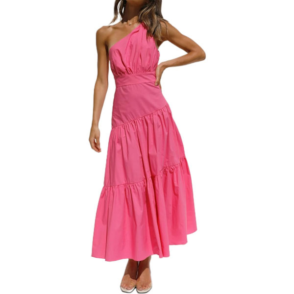 ivimos Dam Sommar Bomull Boho En Axel Knyt Ärmlös Volang A-Linje Flytande Midiklänning Hotpink X-Large