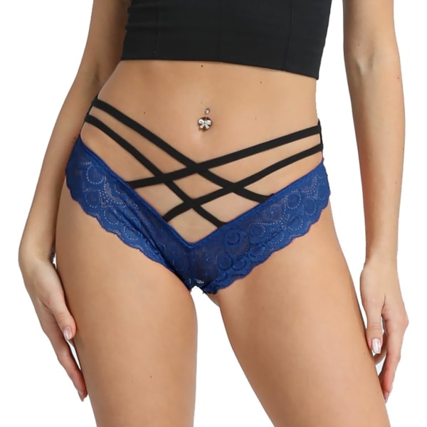 ishie Sexig Strappy Lace Trosa Blå Large