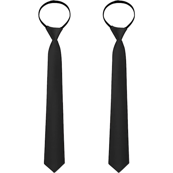 INIOR 2 st Slipsar med Dragkedja för Pojkar Smal Slips Barn Förknuten Halsband Justerbar Halsrem Slips för Pojke Svart 48 cm Lång