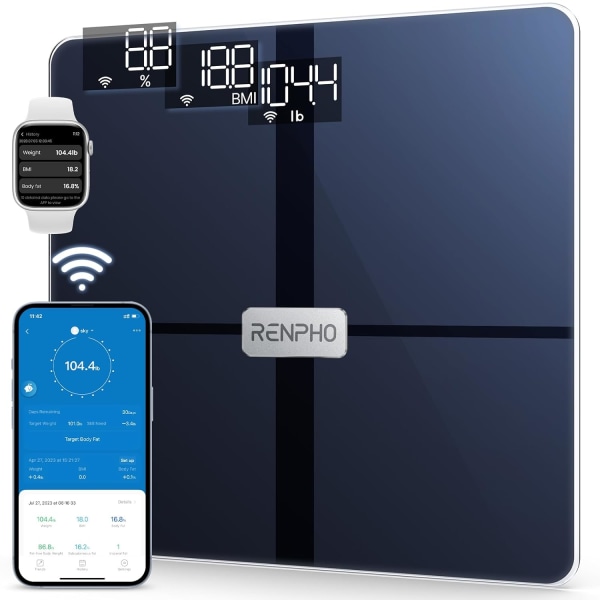 PHO Smart WiFi-våg för kroppsvikt, Digital Bluetooth viktsvåg spår 13 mätvärden, Badrumskroppsfettvåg 13 Healt