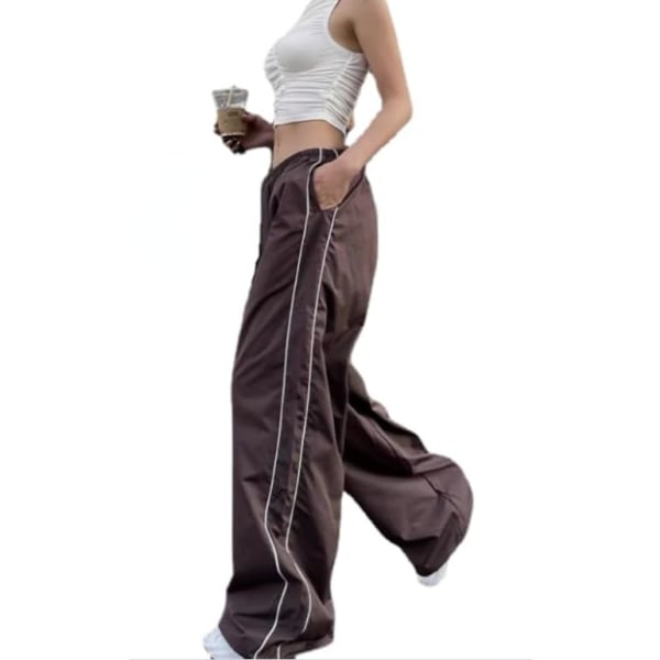 I Track Pants Dam Baggy Byxor Y2k Byxor Fallskärmsbyxor för Kvinnor Y2K Kläder Bruna Medium