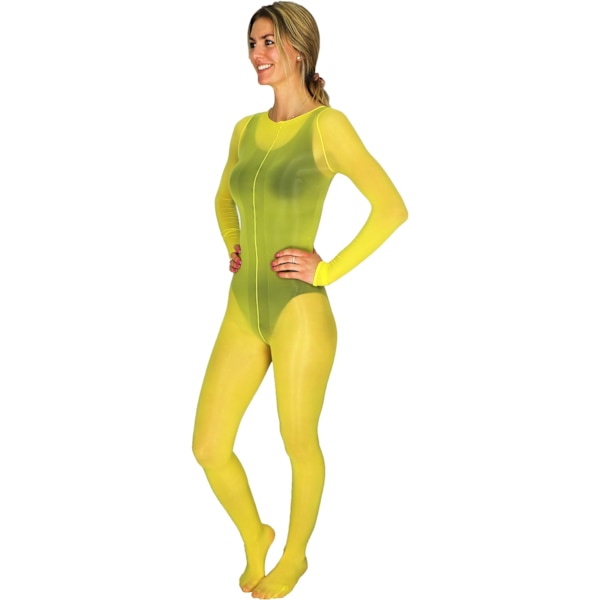 Genomskinlig blank bodystocking gul utan gren