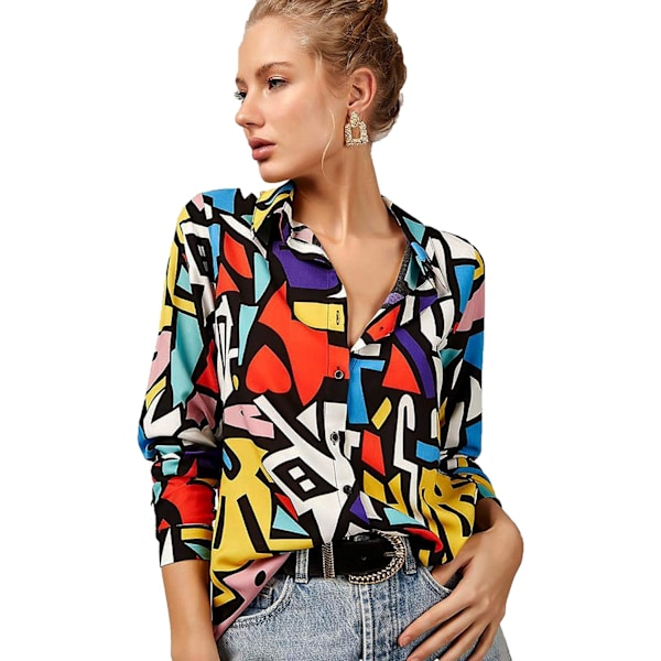 DART Blusar för kvinnor Mode, Casual Långärmad Knapp Ned Skjortor Toppar, XS-3XL