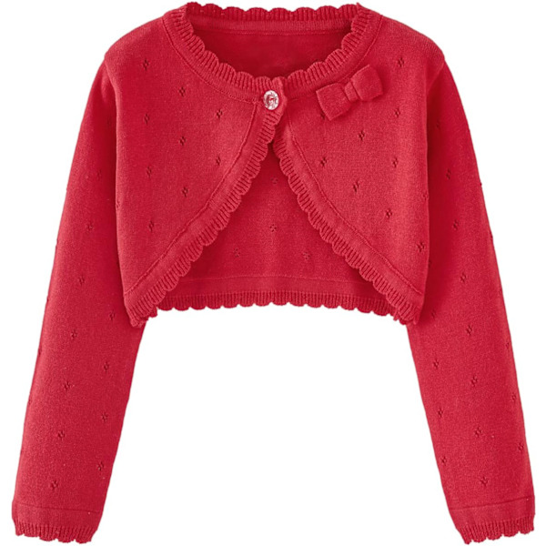 na Flickor Cardigan Tröja Bolero Shrug Baby Kids Långärmad Klippt Klänning Upp Knapp Stängning Jacka Toppar Röd 9-10 År