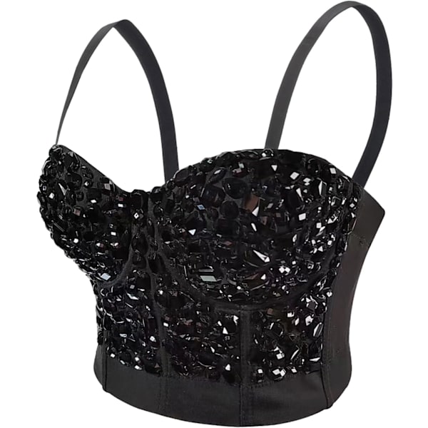 en:s handgjorda strass diamant push up bustier crop top punk korsett bh väst #1 svart x-small