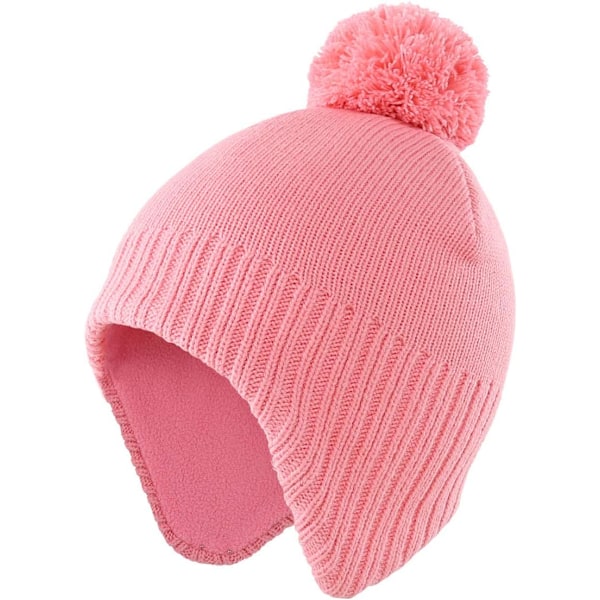 racy Toddler Boys Girls Vinterhattar Varma Öronlapp Mössa Stickad Mössa för Barn Rosa En Storlek