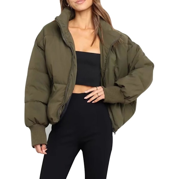 uo Dam vinterklippt pufferjacka kort varm quiltad jacka grön X-Large