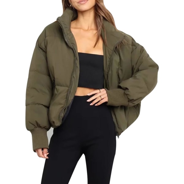 uo Dam vinterklippt pufferjacka kort varm quiltad jacka grön X-Small