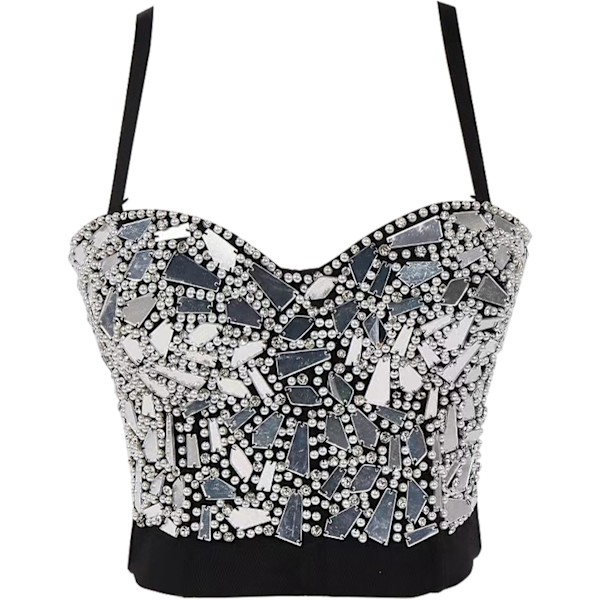 HO Damkorsett Pärlor Strass Paljett Bustier Toppar Fest Push up BH Silver-large X-Small-Large