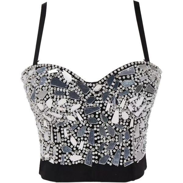 HO Damkorsett Pärlor Strass Paljett Bustier Toppar Fest Push up BH Silver-small X-Small-Large