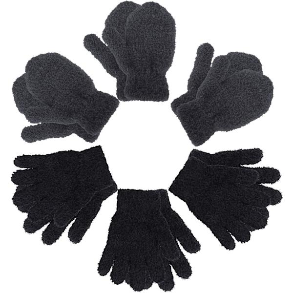 INIOR 6 par stickade vantar för småbarn, barn vinter varma stretchiga vantar mjuka lätta vantar för pojkar och flickor