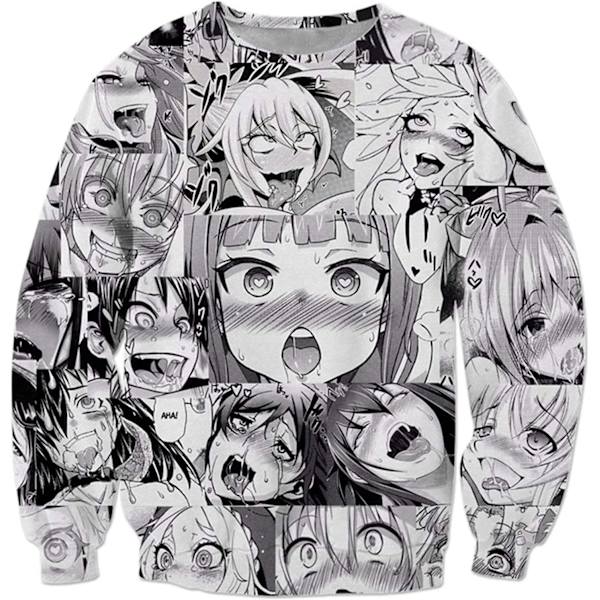 Cosplay Ahegao 3D-tryckt design Crew Neck T-shirt Pullover Hoodie och Sweatshirt Sweater - Svart och vit X-Small