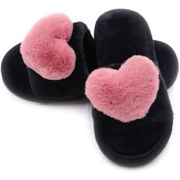 Dam Fuzzy Fluffy Furry Fur Tofflor Flip Flop Öppen Tå Mysig Hus Sandaler Slides Mjuk Platt Bekväm Anti-Slip Spa Inomhus Utomhus Slip on