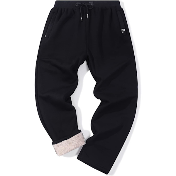 MEA Fleece Joggers Byxor för Män Vinter Aktiv Löpning Sherpa Fodrade Sweatpants 11 Svart  Liten