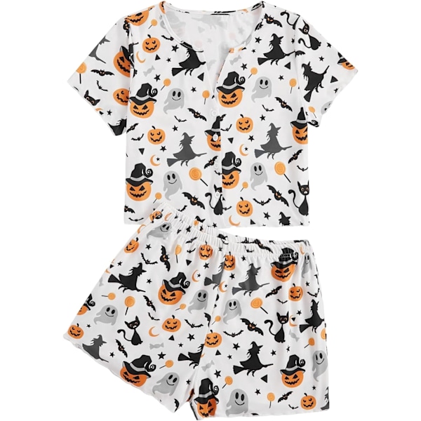 dusa Dam 2-delad knapp ned kort ärm Ditsy blommig knapp fram Pyjamas Loungewear PJ Set Gul Vit X-Large