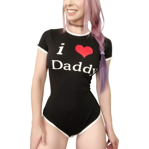 tleforbig Vuxen Baby Onesie Blöja Lover (ABDL) Tryckknapp Gren Romper Onesie Pyjamas - I Love Daddy Mönster Svart X-Large
