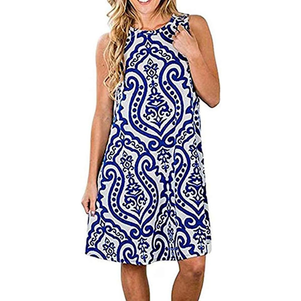 at Dam Sommarklänningar Strand Casual T-shirt Plus Size Blommig Kortärmad Lös Flytande Sommarklänningar Style2-blå Liten