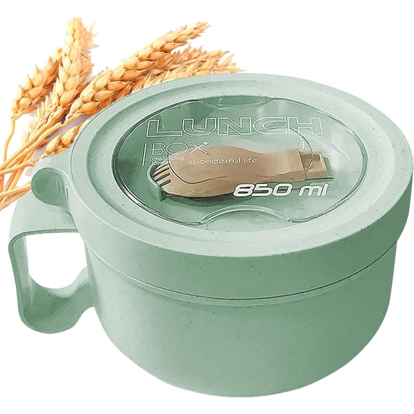 BOOX Wheat Straw Mikrovågsugn Ramen Bowl Set Nudelskålar med lock och sked, hopfällbara redskap och förbättrad greppvänlig De Green