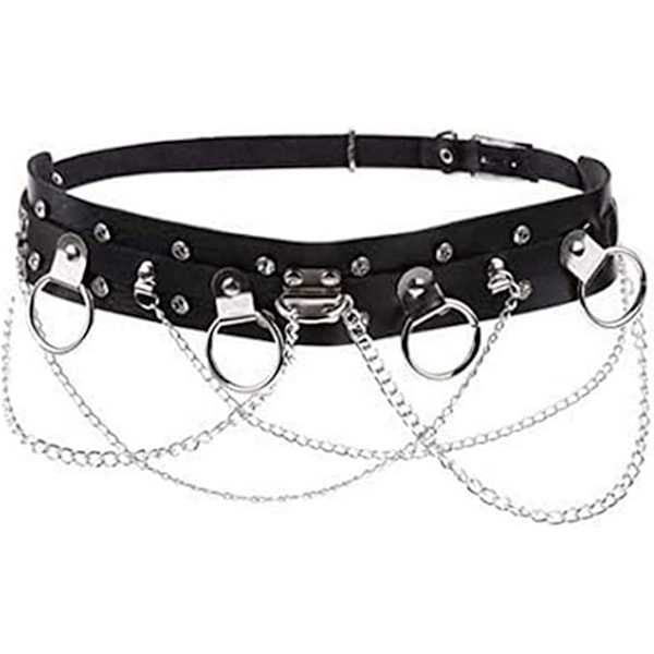ngliang Damkläder Faux Läder Sele Punk Gotisk Metallkedja Tassel Body Caged Lås BH Rem Svart Svart 3