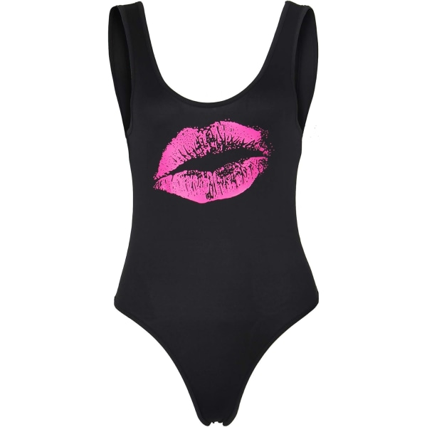 le Fish Damkläder 80-tals Kostymer Läppar Tryckta Neon Retro Scoop-Neck Thong Bodysuits Enkelt Lager Bl X-Small